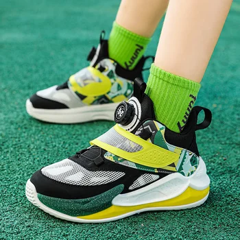Yeni çocuk ayakkabıları Erkek gerçek savaş basketbol ayakkabıları Nefes büyük erkek çocuk dönen düğme aşınmaya dayanıklı öğrenci sneakers