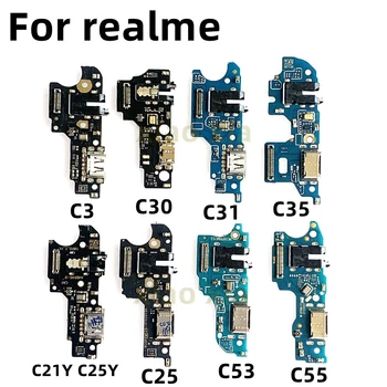 USB Şarj Kurulu OPPO Realme İçin C21Y C25Y C3 C30 C31 C35 C53 C55 C25 Şarj Jakı Bağlantı Noktası Konektörü Flex Kablo Tamir Parçaları