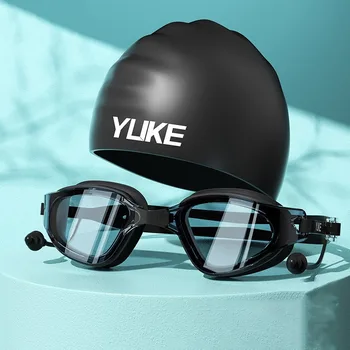 Yüzme gözlükleri Kap Yetişkin HD anti-sis yüzme gözlükleri Seti Su Geçirmez Silikon Yüzmek Gözlük Kulak Tıkacı ile Anti-UV Yüzmek Gözlük