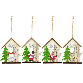 Ahşap Hollow Noel Ağacı Asılı Oranments Sevimli Küçük Noel Baba Kardan Adam Geyik Ev Ahşap Işaretleri Noel Kolye Ev Dekorasyon