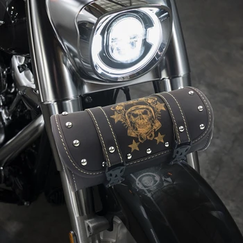 Motosiklet PU Deri Vintage Ön alet çantası Heybe Yuvarlak Varil Eyer Alet Çantası Harley Honda Suzuki Yamaha İçin