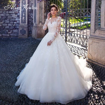 Alım Kara Aplikler düğün elbisesi 2024 Sevgiliye Uzun Kollu Dantel A-Line gelin kıyafeti Prenses LZ27 Artı Boyutu Vestido De Novia