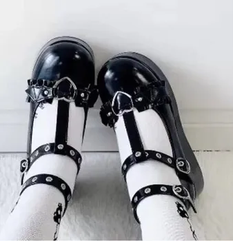 Kadın Ayakkabı Loli Tatlı Lolita Ayakkabı Platformu Yuvarlak Kafa Kalın Topuk Çapraz Bandaj Kadın Ayakkabı Kawaii Cosplay Mary Jane