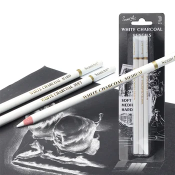 3 adet Beyaz Kroki Kömür Kalemler Eskiz Boyama Çizim Sanat Kırtasiye Malzemeleri