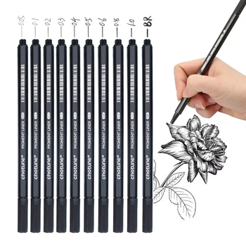 10 Adet / takım Su Geçirmez Mürekkep Siyah Mikron İğne cetvel kalemi Pigment Liner Sketch İşaretleyiciler Kalem El Boya anime Sanat Malzemeleri
