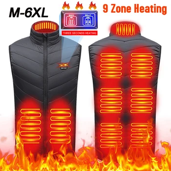 Unisex şarj edilebilir ısıtmalı ceket katlanabilir kış termal giyim 9 ısıtma bölgeleri / 3 ısıtma seviyeleri kamp kış ısıtma yelekleri