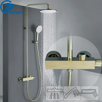 Fırçalanmış Altın Duş Musluk Banyo Duş musluk bataryası Beyaz Banyo Duş Seti Siyah Banyo Duş Sistemi El Duşu ile