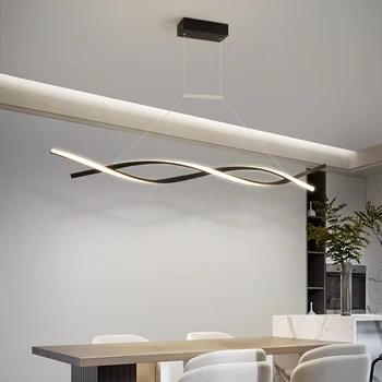 Modern Minimalist LED Kolye Lamba Yemek Odası Mutfak Bar Oturma Odası Yatak Odası Siyah Eğri Tasarım Tavan Avize ışığı