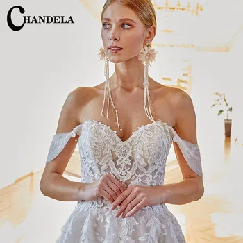CHANDELA Prenses Gelinlik Sevgiliye Dantel Aplikler Kapalı Omuz gelin kıyafeti Sipariş Üzerine Yapılan Brautkleid Kadınlar İçin