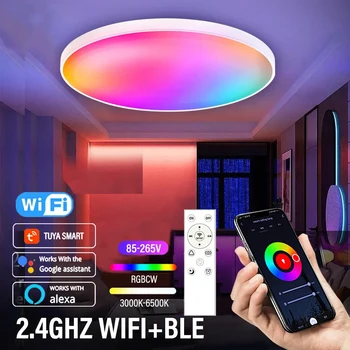 Akıllı WİFİ LED yuvarlak tavan ışığı RGBCW Kısılabilir TUYA APP Alexa Google Ev ile Uyumlu Yatak Odası Oturma Odası Ortam ışığı