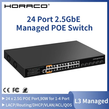 HORACO 2.5 G PoE Anahtarı 24 Port L3 Yönetilen 2500 Mbps 6 Port 10G SFP+ Yuvası 400 W için WiFi 6e AP, VoIP Telefon, Gözetim, POE Kamera