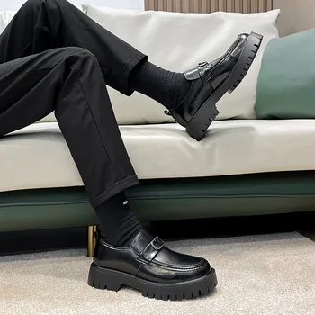 Erkek deri ayakkabı İlkbahar Ve Sonbahar Yeni Japon İngiliz Kalın Taban Moda Trendi Basit Büyük Boy erkek ayakkabıları