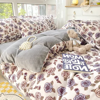 Kış Mercan Kadife Yorgan Kapak Sayfası Üç Parçalı Ins Kız Yatak Odası Yatak Tekstil Seti Öğrenci Yurdu Tek Kişilik Çift Kişilik Yorgan C