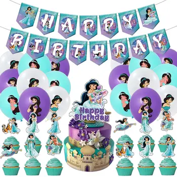 1 Takım Disney Film Aladdin Prenses Yasemin Tema Doğum Günü Partisi dekoru Afiş Kek Topper Lateks Balon Bebek Duş Malzemeleri