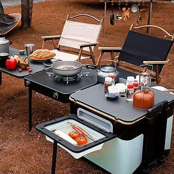 Kıngpool Taşınabilir Açık Katlanır Ayna Kutusu Komple Mutfak Kamp Piknik Mobil Mutfak Masası saklama kutusu Soba İle