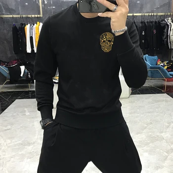 2021 Avrupa Yeni Marka Rahat Moda Kazak erkek Hoodie Kafatası Kafa Pamuk Uzun Kollu Spor Sıcak Matkap Üst m-5xl