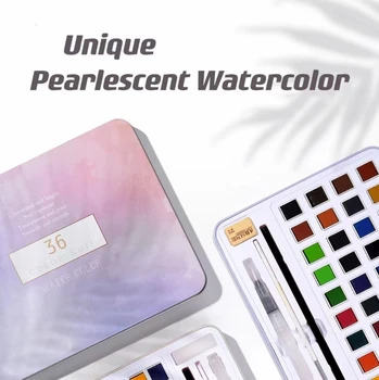 36/48 Renk İnci Açık Renk Tırnak Katı Suluboya Pigment Seti Şeffaf Pigment Demir Kutu Boyama için