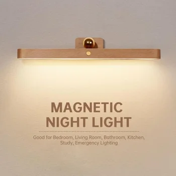 Ahşap LED Gece Lambası Ayna Ön dolgu ışığı taşınabilir Şarj edilebilir Manyetik Duvar Lambası Yatak Odası Başucu Lambası