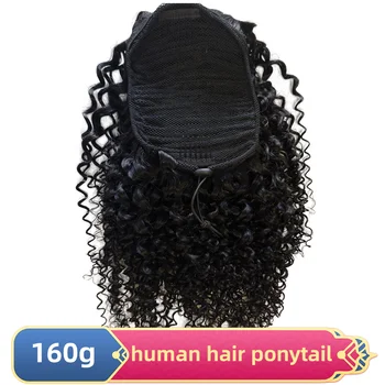 160g İpli At Kuyruğu İnsan Saç İpli Gerçek Saç Ponytails Kalın Tam Uzantıları Siyah Kadın Brezilyalı Remy