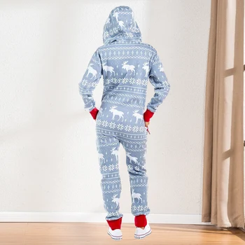 Kadınlar Noel Pijama Onesies Şık Tek parça Kapşonlu Tulum Gecelik Kapşonlu Bodysuit Zip Up Cep Onesies Hımbıl Gecelik