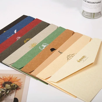 10 Adet Vintage folyo damgalı kraft kağıt dokulu kağıt high-end iş davetiye zarfları