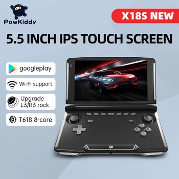 POWKIDDY Yeni Siyah X18S video oyunu Oyuncular Android 11 Sistemi El Konsolu 5.5 İnç Flip Dokunmatik IPS Ekran T618 Çip PS2