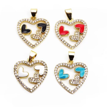 Mix Renk aşk Kalp kolye Pirinç Altın kaplama renkli boya kalp şeklinde charm kolye yapımı kolye kadınlar için
