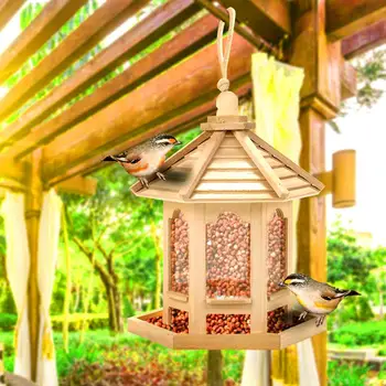 Açık Asılı Kuş Besleyici Ev Tohumları Gıda Dağıtıcı Konteyner Asmak Halat ile Bahçe Parkı için Açık Besleme Aracı