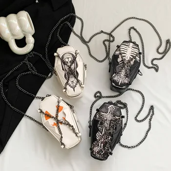 Hayalet / Çapraz / Kafatası Tabut Çanta Gotik Punk pu deri el çantası Cadılar Bayramı Yenilik Zincir Crossbody Çanta 2023 Lüks Y2K Telefonu Çantası
