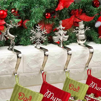 Noel Çorap Tutucu Metal Noel Çorap Tutucu Kanca Altın Gümüş Elk Kardan Adam Kar Tanesi Ağacı Süsleri Noel Mantel için