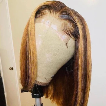 P4 / 27 Vurgulamak peruk insan saçı Bob Peruk 4x1 T Kısmı Dantel Peruk HD Dantel Kısa Peruk İnsan Saçı Düz 150 % Yoğunluk Brezilyalı Remy