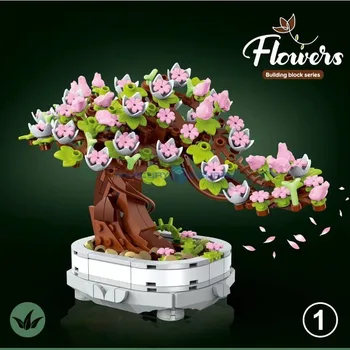 Şeftali Çiçeği bonzai ağacı Pot Ebedi Bitki DIY Blokları Yapı Oyuncak MOC 100-1 Saksı Fikirleri Dekorasyon Modeli Tuğla Hediye Seti Çocuklar