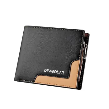 Erkek WalletShort Üç Kat Pu Para Klip Ekleme İş Fermuarlı Bozuk para cüzdanı Çoklu kart çantası Sikke Fermuar Cüzdan