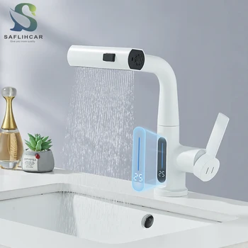 Şelale Havzası Musluk Sıcaklık dijital ekran Kaldırma Vinç Musluk Dışarı Çekin Sıcak ve Soğuk lavabo bataryası