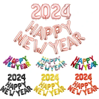 2024 Mutlu Yeni Yıl Balonlar Altın Numarası Mektup Alüminyum Folyo Balon noel ev dekorasyonu Yeni Yıl Partisi Hediye Fotoğraf Sahne