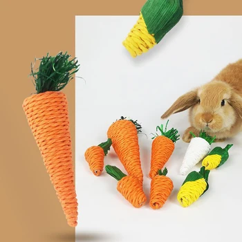 1 adet Sevimli Doğal Ahşap Tavşanlar Oyuncaklar Mısır Havuç Dokuma Topları Diş Temizleme Molar Küçük Hayvan Aksesuarları