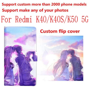 DIY Telefonu çantası Kişiselleştirilmiş özel fotoğraf Resim PU açılır deri kılıf Xiaomi Redmi için K40 K40S K50 5G