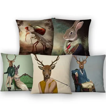 Tavşan Geyik Portre Baskı Şık Tarzı Hayvanlar Posteri Yastık Kapakları Dekoratif Yastıklar Yatak Odası Kanepe İçin 45X45cm