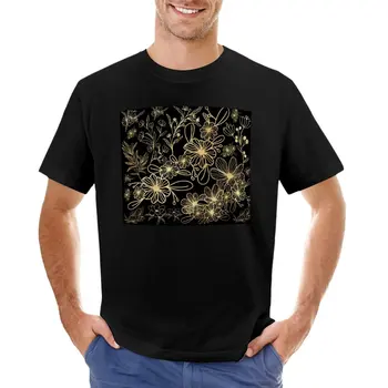 Siyah Altın Zarif Çiçekler kısa kollu t-shirt erkek t shirt erkek uzun kollu t shirt