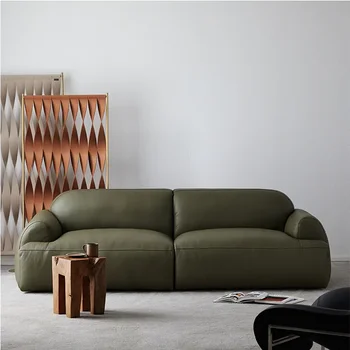 Kanepe wabi-sabi tarzı İskandinav modern minimalist ışık lüks küçük daire oturma odası ilk katman sığır derisi düz sıra kanepe