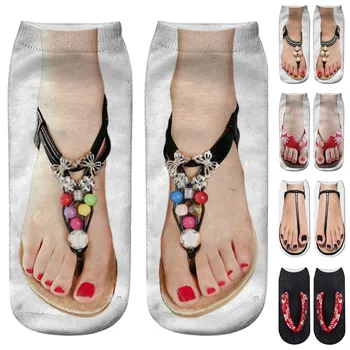 3D Desen Sandalet Baskı Çorap Koşu Çorap Kadın Kişilik Düşük Ayak Bileği Düşük Kesim Çorap Erkekler için %912 Yün Çorap Erkek
