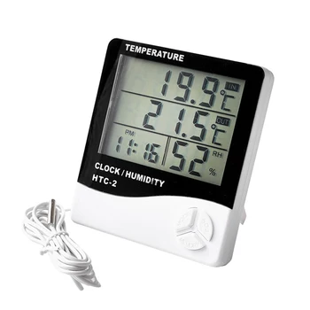 LCD Zaman Masaüstü Masa Saatleri Elektronik Nem Sıcaklık Ölçer Termometre Higrometre Çift Prob Ekran