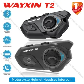 WAYXIN T2 Bluetooth Interkom Motosiklet Kask Kulaklık 2 Binici Intercomunicador Motos Interkom BT 5.0 Su Geçirmez