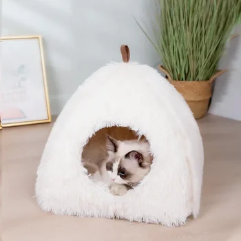 Yumuşak Peluş Uzun Üçgen Kedi Yatak Pet Yatak Sıcak Ve Rahat Sepet Kedi Köpek Yatak Odası Yuva Köpek