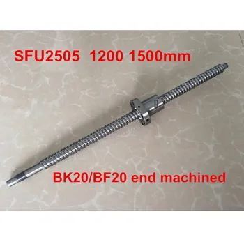 1 adet SFU2505 - 1200mm 1500mm vidalı + somun BK20 / BF20 end işlenmiş CNC parçaları