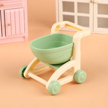 1 ADET Dollhouse Mini Alışveriş Sepeti Arabası Bebek Evi Süpermarket El Arabası Dollhouse Aksesuarları Oyuncak Oyna Pretend