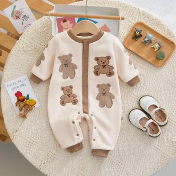 Sonbahar ve Kış Peluş Bebek Tulum Ön Düğme Bebek Ayı Giyim Yenidoğan ropa de bebe