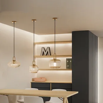 Iskandinav şerit cam kolye ışık Modern restoran Bar lambası yatak odası oturma odası asılı lamba koridor başucu tasarımcı lamba