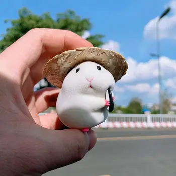 Sevimli Hamster Hasır Şapka ile Araba Süsleme, Araba Dekorasyon Oto İç Dashboard Aksesuarları