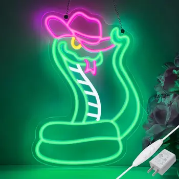 Kovboy Yılan Neon Burcu Duvar Dekor için, Adaptörü ile Yılan Giyen kovboy şapkası LED İşareti, Kısılabilir Batı Neon yatak odası lambaları